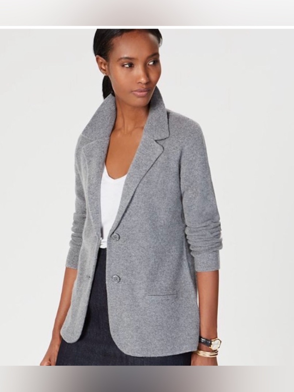 CHARTER CLUB 100% Cashmere Small Petite Gray Blazer Orig $269 Exc Cond